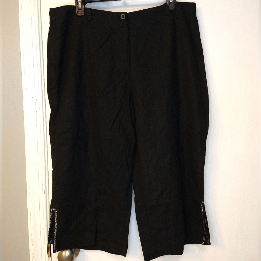 R.Q.T Black Lightweight Linen Blend Wide Leg Capris